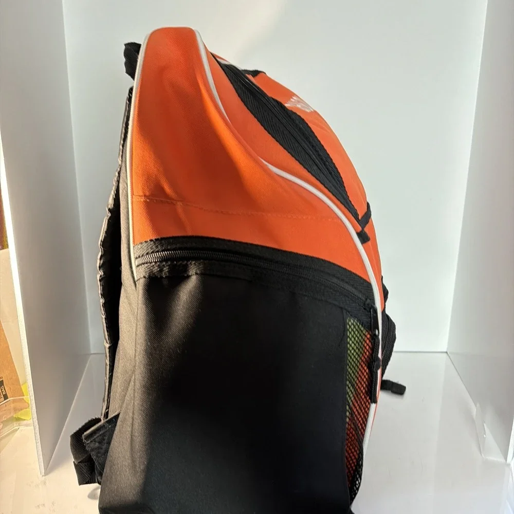 Backpack Large High Five Black Orange White W/Mesh Pocket Zipper Padded Straps